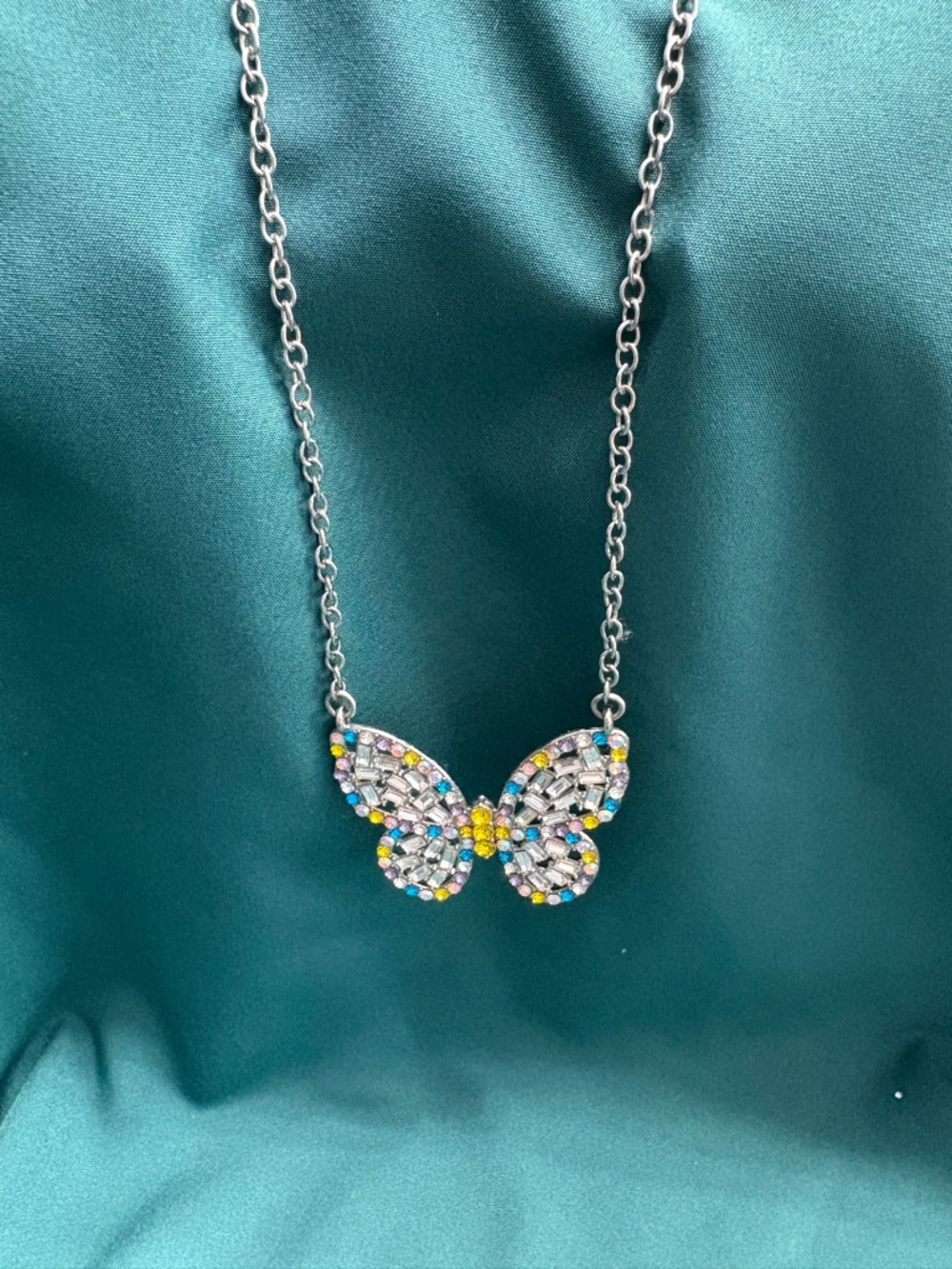 🖤Paparazzi Multicolor Crystal Butterfly Necklace - Silver Tone🖤 - Picture 2 of 5